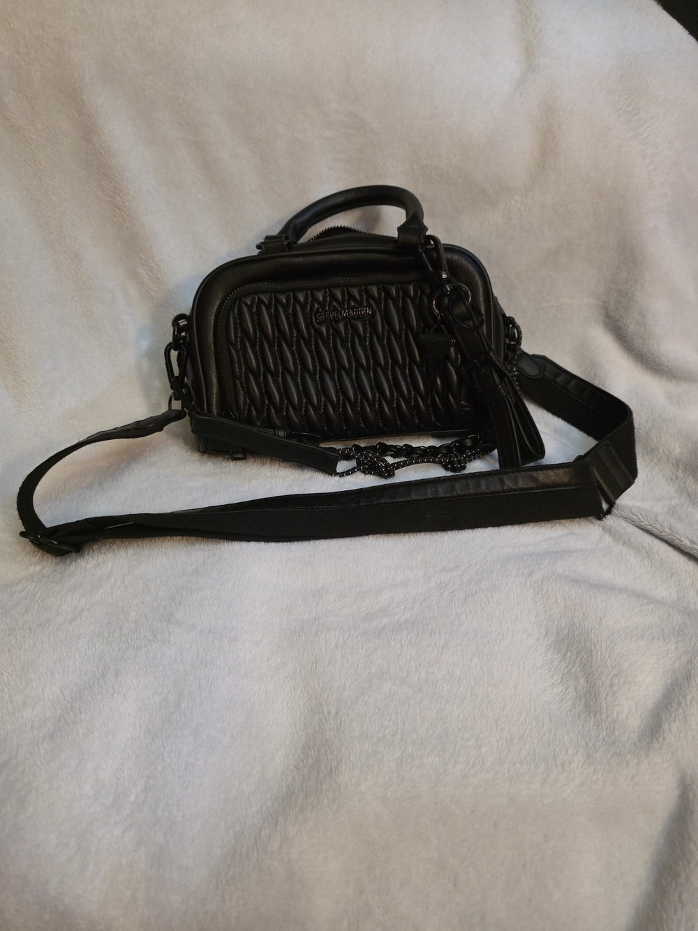 Steve Madden Quilted Black Leather Crossbody with Top Handle